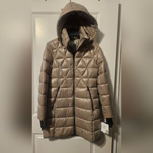 Anne Klein women's sz xs taupe detachable hooded lightweight puffer
